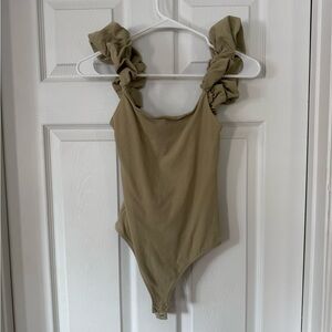 Express Olive Ruffled Bodysuit